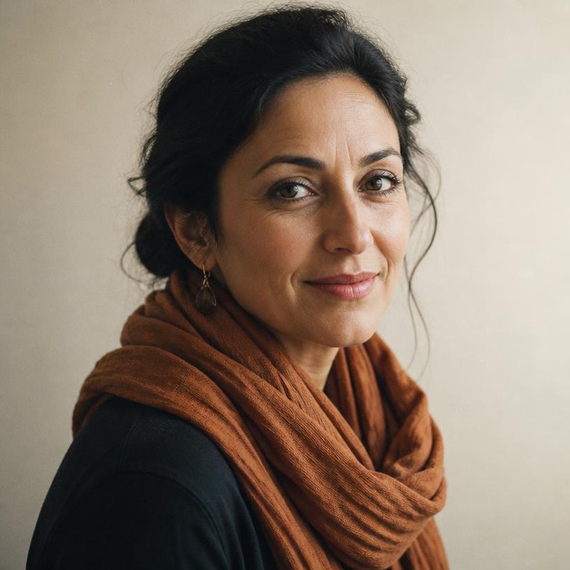 Daniela Rivas, clinical social worker, turned toward the camera in soft daylight